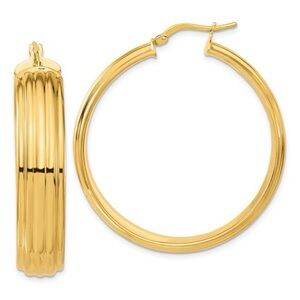 Polished Bronze Textured Round Hoop Earrings – 43.5mm Italian Striped Hoops